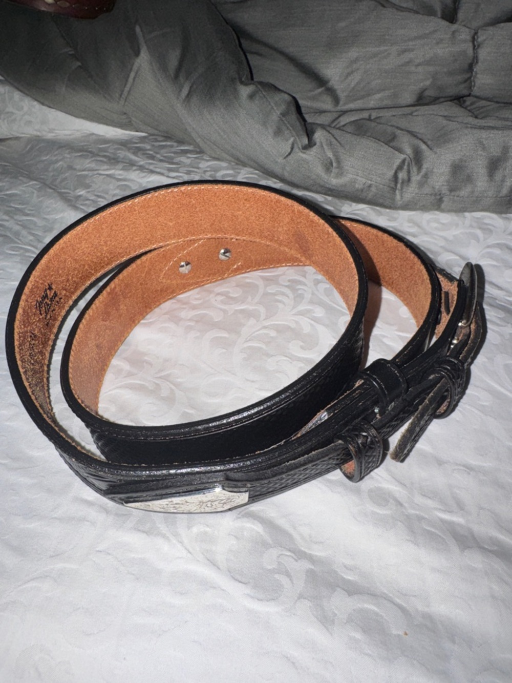 Tony Lama Men's Black Leather Belt with Silver Buckle